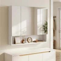 kleankin Armoire murale salle de bain avec miroir, armoire de toilette 3 portes miroir, étagères réglables, 90x15x75cm, blanc(m-9)