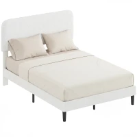 HOMCOM Rama łóżka jednoosobowego z zagłówkiem obitym Teddy-Fleece, metalowa rama łóżka, łatwy montaż, biały(m-11)
