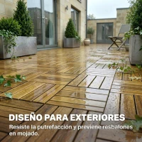 Outsunny Set de 10 Piezas Baldosas de Exterior de Madera 31x31 cm 0,91 m² Suelo de Jardín Exterior Antideslizantes Natural(m-5)