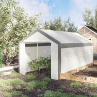 Outsunny Serre de Jardin Tunnel Surface Sol 18 m² 6L x 3l x 2,8H m châssis Tubulaire renforcé Acier 2 Portes + 6 fenêtres enroulables PE Polyester Blanc Gris(m-10)