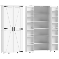 HOMCOM Buffet alto de cocina, armario de cocina, 2 puertas con ruedas, 6 compartimentos, 14 soportes en puertas, estantes regulables, blanco
