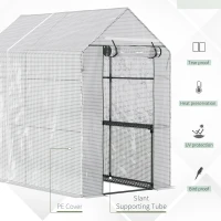 Outsunny Walk-in Garden Greenhouse with Shelves, Polytunnel Steeple Grow House, Outdoor Plant Shelter Tent, 186L x 120W 190Hcm, White(m-4)