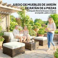 Outsunny Conjunto de Jardín Exterior de Ratán de 6 Piezas con Silla Esquinero 2 Sillas sin Brazos Reposapiés y Mesa Amarillo(m-4)