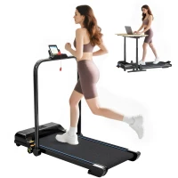 HOMCOM Passadeira Dobrável 2 em 1 Elétrica com 2,5HP 10 km/h Ecrã LED e Controlo Remoto 130x59x96 cm Preto e Azul(m-10)