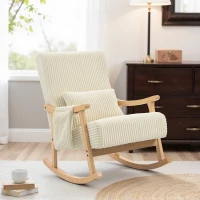 HOMCOM Poltrona Baloiço Moderna em Veludo Cotelê com Apoio para os Braços Almofada Lombar e Bolso Poltrona de Amamentação 65x90x98 cm Bege(m-8)