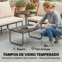 Outsunny Conjunto de Jardim de 4 peças Móveis de Exterior com 2 Sofás de 2 Lugares 2 Mesas de Vidro Almofadas Capas Removíveis Preto e Bege(m-9)