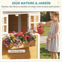 AIYAPLAY Cabane enfant extérieur en bois, maison enfant extérieure/intérieure avec porte, fenêtres, 3 bacs à fleurs, jaune(m-4)