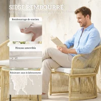 Outsunny Salon de jardin extérieur en résine tressée 2 personnes, table de jardin extérieure avec 2 chaises avec coussins, crème(m-7)
