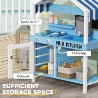 AIYAPLAY Kids Mud Kitchen Outdoor with Stoves, Sink, Faucet, Storage Shelves, Cookware Accessories for Boys Girls, Blue(m-6)