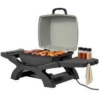 Outsunny Barbecue électrique extérieur 2300W, barbecue de table portable avec grilles émaillées, étagères latérales, noir