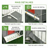 PawHut Galinheiro Grande de Madeira 300x66x116 cm com Ninho, Corredor Bandeja Removível Telhado Asfáltico Rampa 297,5x68x118 cm Branco e Cinza(m-7)