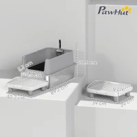 PawHut Tavă XL pentru litieră din oțel inoxidabil, Pereți laterali înalți, Pedală și covoraș filtrant, Lopată, 60,2x40,2x29,6cm, Gri(m-3)