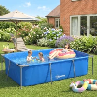Outsunny Rechteckpool mit Metallgestell und Filterpumpe, 260 x 181 x 67 cm, Blau(m-6)
