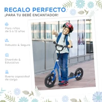 HOMCOM Patinete para Niños de 5-12 Años Scooter de 2 Ruedas Grandes de 12 Pulgadas con Freno y Manillar Ajustable en Altura Carga Máx. 50 kg 120x52x80-88 cm Azul(m-7)