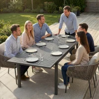 Outsunny Mesa de Jardín Extensible 150/225x85x75 cm Mesa de Comedor de Aluminio con Tablero de Listones para 6-8 Personas Gris(m-11)