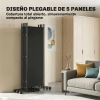 Outsunny Biombo Plegable de 5 Paneles con 12 Ruedas 252x170 cm Biombo Separador de Ambientes Montaje Personalizado Negro(m-5)