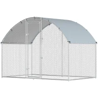 PawHut Galinheiro para Exterior 2,8x1,7x1,9 m Cobertura em Tecido Oxford Anti-UV Impermeável Fechos para 5-8 Galinhas Prata(m-12)