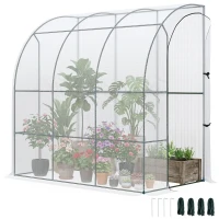 Outsunny Outdoor Walk-In Lean to Wall Greenhouse with Zippered Roll Up Door and PE Cover, 214L x 118W x 212Hcm, White(m-10)