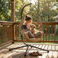 Outsunny Fauteuil Œuf Suspendu, Chaise Hamac Balançoire Intérieur et Extérieur, Panier Pliable, Coussin Rembourré, Kaki(m-8)