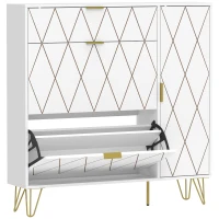 HOMCOM Sapateira Estreita com 2 Compartimentos Abatíveis Armário e Prateleiras Ajustáveis 10-14 Pares de Sapatos 110x25x110,6 cm Branco(m-1)