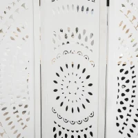 HOMCOM Biombo Plegable de 3 Paneles de Madera 120x170 cm Biombo Separador de Ambientes con Patrones Tallados Elegantes Blanco(m-7)