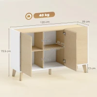 HOMCOM Küchenbuffet, nordisches Aufbewahrungsmöbel, 3 Türen mit Soft-Close, 6 Fächer, natürliche Holzoptik und Weiß(m-3)
