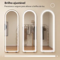 HOMCOM Espelho de Corpo Inteiro com Luzes 150x50 cm Arqueado Sem Moldura 3 Tons de Luz Brilho Ajustável Transparente(m-5)