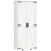 HOMCOM Buffet alto de cocina, armario de cocina, 2 puertas con ruedas, 6 compartimentos, 14 soportes en puertas, estantes regulables, blanco(m-7)