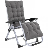 Outsunny Chaise Longue Pliable Bain de Soleil fauteuil relax jardin inclinable Grand Confort avec Matelas, tétière, accoudoirs métal époxy Polyester Gris(m-12)