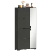 HOMCOM Meuble à chaussures 16 paires armoire à chaussures 4 tiroirs rabattables 2 portes en miroir étagères réglables noir(m-1)