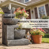 Outsunny Fuente de Jardín con Iluminación LED y Bomba Fuente Decorativa en Cascada de 3 Niveles 40x37x61 cm Multicolor(m-7)