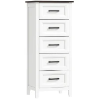 HOMCOM Cómoda 5 Gavetas Cómoda de Dormitório Estreita e Alta com Bancada com Efeito Madeira 45x35x106 cm Branco(m-1)