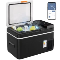 Outsunny Frigorífico Portátil Elétrico 30 L com Compressor Controlo por App Ecrã Luz LED Pegas Modos ECO e MAX de -20℃ a +20 ℃ Preto(m-10)