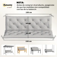 Outsunny Cojín para Banco de Jardín con Respaldo Relleno Grueso y Cintas de Sujeción para Interior y Exterior 150x98x8 cm Gris(m-3)