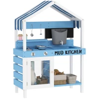 AIYAPLAY Kids Mud Kitchen Outdoor with Stoves, Sink, Faucet, Storage Shelves, Cookware Accessories for Boys Girls, Blue(m-11)