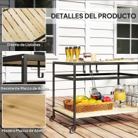 Outsunny Camarera con Ruedas de Madera con 2 Estantes 3 Ganchos Encimera de Listones y Asa 107x65x80 cm Natural(m-6)