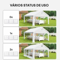 Outsunny Tenda para Festas 4x6 m com Luzes LED, Paredes Removíveis, 2 Portas e Janelas, UPF30+, Branco(m-8)