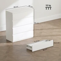 HOMCOM Commode 4 tiroirs, meuble de rangement épuré pour chambre, intérieur, 80 x 39 x 95 cm panneau de particules blanc(m-3)
