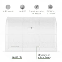 Outsunny Serre de Jardin adossée avec Étagères 3 Niveaux, Petite Serre de Balcon en Bâche PE 140 g/㎡ 300 x 150 x 213 cm, blanc(m-5)
