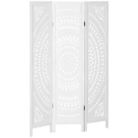 HOMCOM Biombo Plegable de 3 Paneles de Madera 120x170 cm Biombo Separador de Ambientes con Patrones Tallados Elegantes Blanco(m-10)