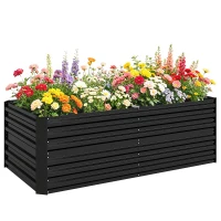 Outsunny Raised Beds for Garden, Galvanised Steel Outdoor Planters with Multi-reinforced Rods, 180 x 90 x 59 cm, Black(m-10)