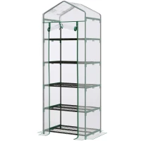 Outsunny Mini Serra da Giardino e Terrazza per Piante a 5 Ripiani in Acciaio con Copertura in PVC, 69x49x193 cm, Verde(m-1)