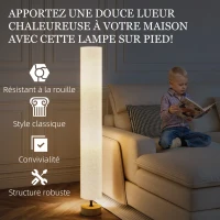 HOMCOM Lampadaire sur pied de salon avec abat-jour en lin, interrupteur à pied, 2 x douille E27, 120 cm, gris(m-6)