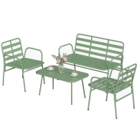 Outsunny Salon de Jardin Extérieur en Acier 4 Pièces, Canapé 2 Places, 2 Fauteuils, Table Basse, à Lattes, 112x60x75cm, Vert(m-1)
