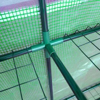 Outsunny Lean to Wall Greenhouse with 2 Tiers 4 Wired Shelves, Walk-In Plant Shelter with Mesh Windows and Doors, 200L x 100W x 215Hcm, Green(m-9)