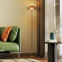 HOMCOM Lampadaire sur pied de salon, lampe salon LED avec lumière chaude 3000 K et interrupteur à pied, Ø25x134cm, ton laiton(m-6)