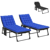Outsunny Set de 2 Tumbonas Plegables con Reposacabezas Cojines Bolsillo Lateral y Respaldo Reclinable 5 Posiciones Azul(m-10)