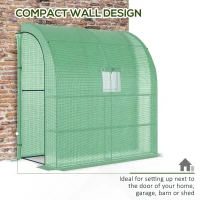 Outsunny Lean to Wall Greenhouse with 2 Tiers 4 Wired Shelves, Walk-In Plant Shelter with Mesh Windows and Doors, 200L x 100W x 215Hcm, Green(m-6)