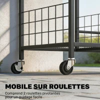 Outsunny Organisateur d'Outils de Jardin en Acier à 3 Niveaux, 32 Emplacements, 4 Roues, 11 Crochets, 104x40x95cm, Noir(m-6)