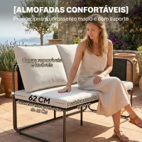 Outsunny Conjunto de Jardim de 4 peças Móveis de Exterior com 2 Sofás de 2 Lugares 2 Mesas de Vidro Almofadas Capas Removíveis Preto e Bege(m-6)